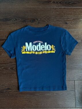 Modelo Navy Crop Tee with Yellow & White Logo
